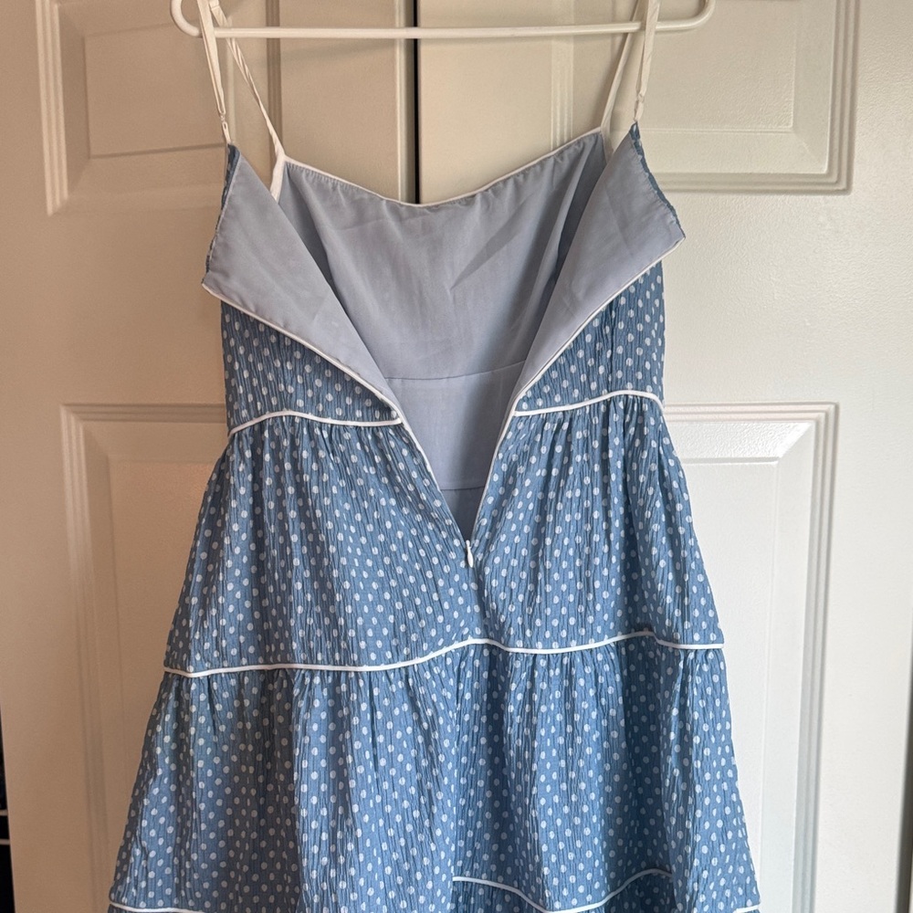 Vintage women’s Blue Polka Dot Tiered Dress with bow detail - Picture 7 of 9
